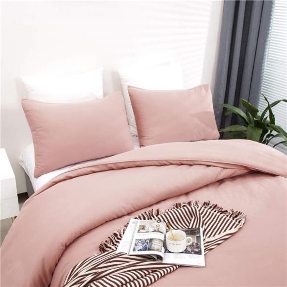 Pink Comforter Sets Queen Solid Blush Pink Bedding Comforters Women Girls Dusty - Picture 4 of 7